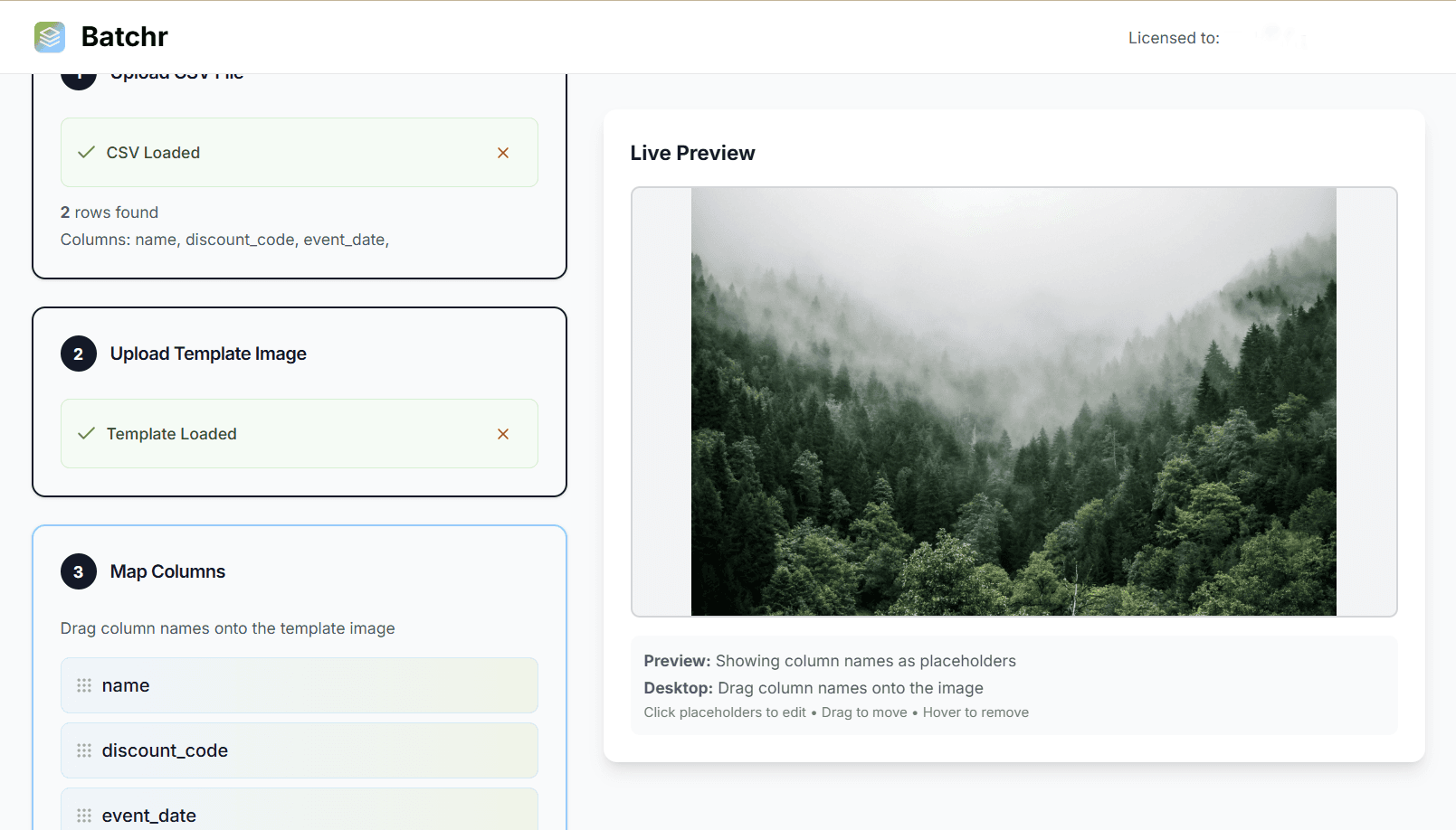 Uploading template image step